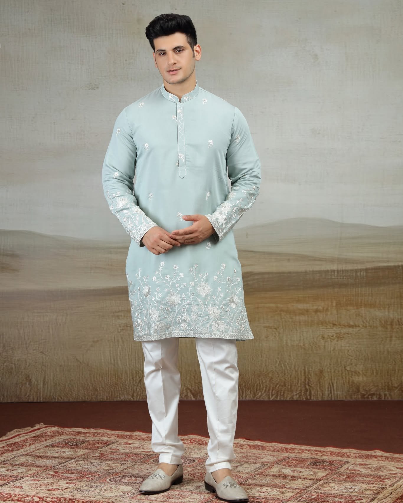 Powder Blue Designer Embroidered Kurta Set | D.No. 4747
